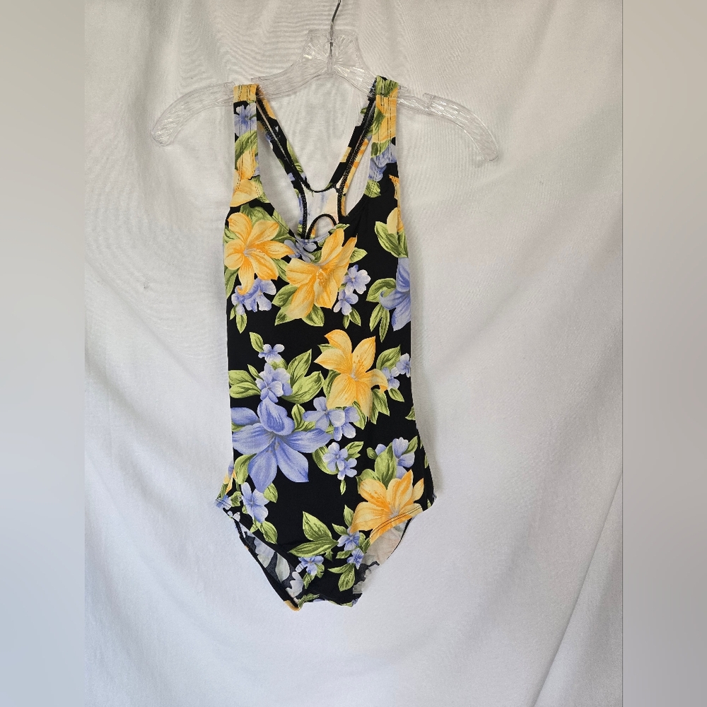 Speedo Floral Yellow/Blue 1 Piece Swimsuit Size 10